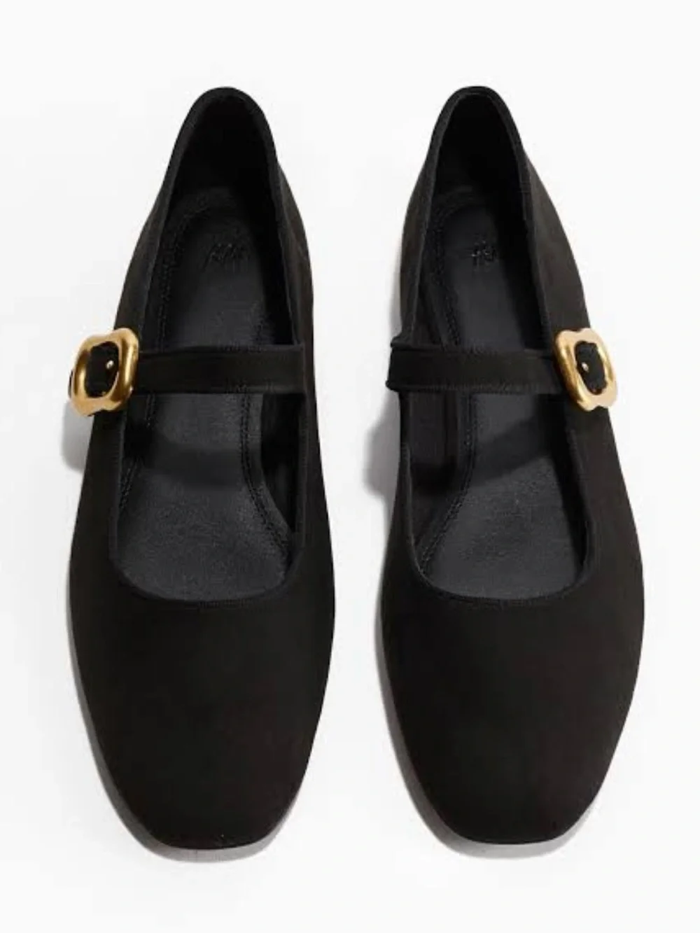 H&M Black Suede Mary Jane Flats with Gold Buckle size 11 NWT